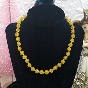 Vintage Venetian Murano Art Glass Gold Fleck Sommerso Necklace Yellow